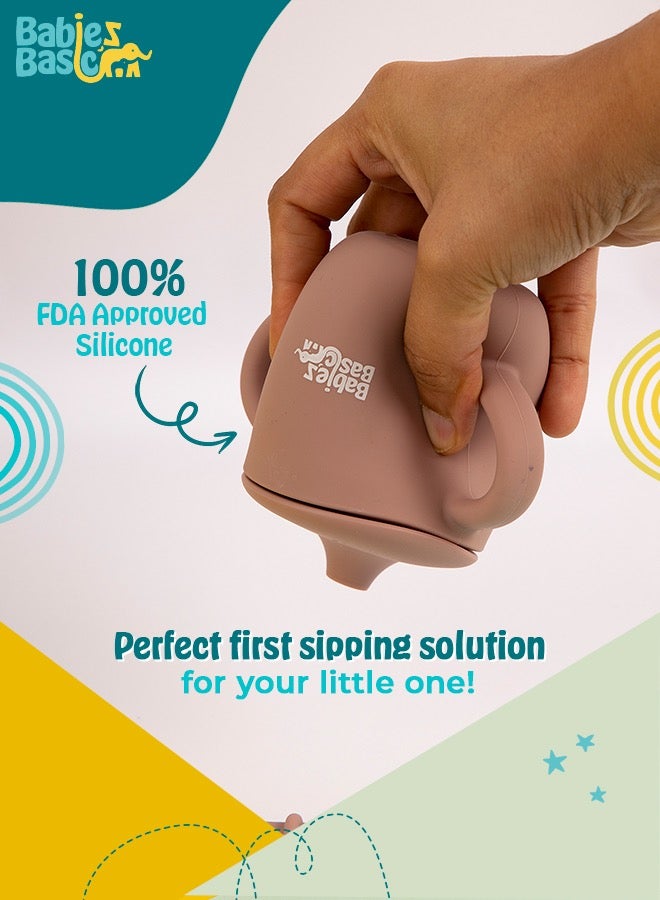 بابيز_بيسك كوب سيليكون للأطفال الأساسيين من المرحلة الأولى مع فوهة ومقابض للأطفال - وردي - Image 3