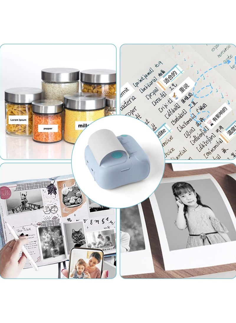 Portable Mini Printer, Mini Thermal Printer Bluetooth Photo Printer Inkless Pocket Printer with 7 Rolls of Paper for Picture/Label/Memo/Receipt (Blue) - Image 4