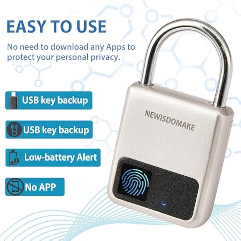 Fingerprint Padlock, Suitable for House Door, Bookcase, Suitcase, Backpack, Gym, Bike, Office, Support USB Charging Gold - Image 3