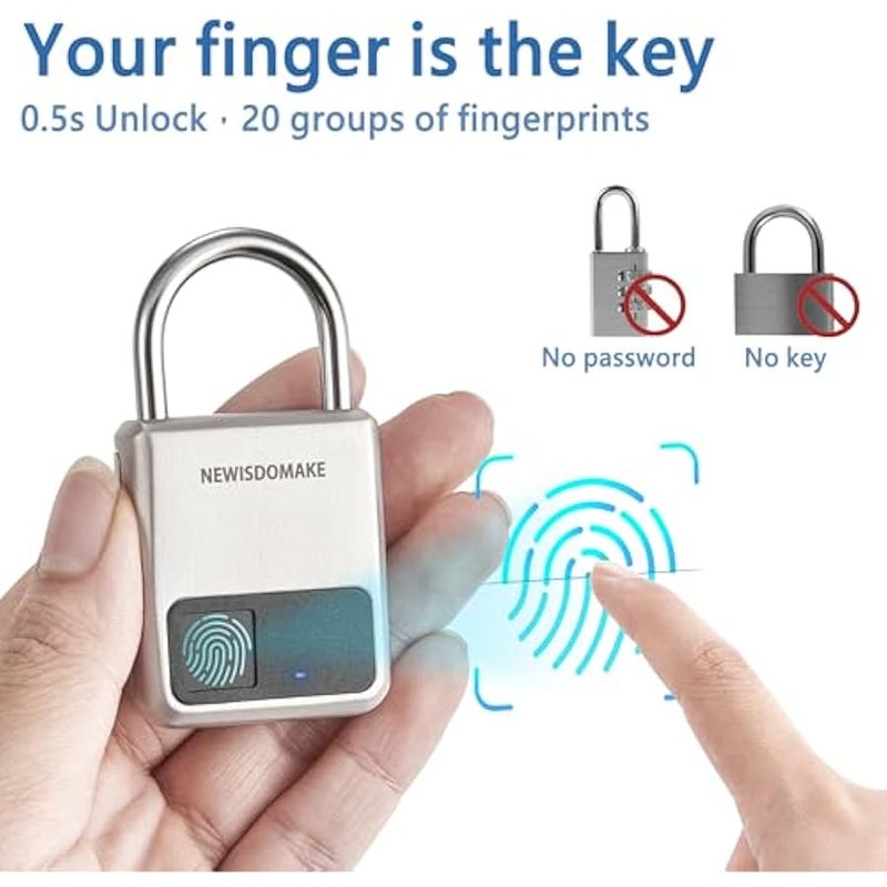 Fingerprint Padlock, Suitable for House Door, Bookcase, Suitcase, Backpack, Gym, Bike, Office, Support USB Charging Gold - Image 2