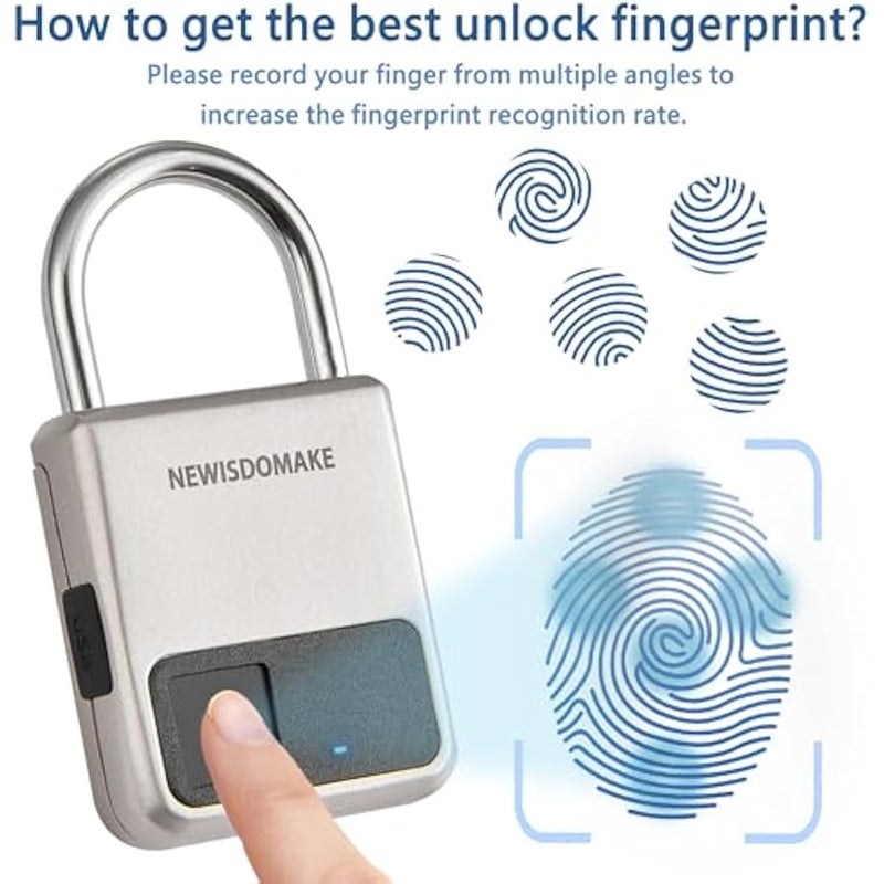 Fingerprint Padlock, Suitable for House Door, Bookcase, Suitcase, Backpack, Gym, Bike, Office, Support USB Charging Gold - Image 5