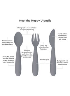 ezpz Happy Utensils - 100% Bpa Free Fork, Spoon & Knife For Toddlers + Preschoolers + Self-Feeding- 24 Months+ - Grey  - Image 3