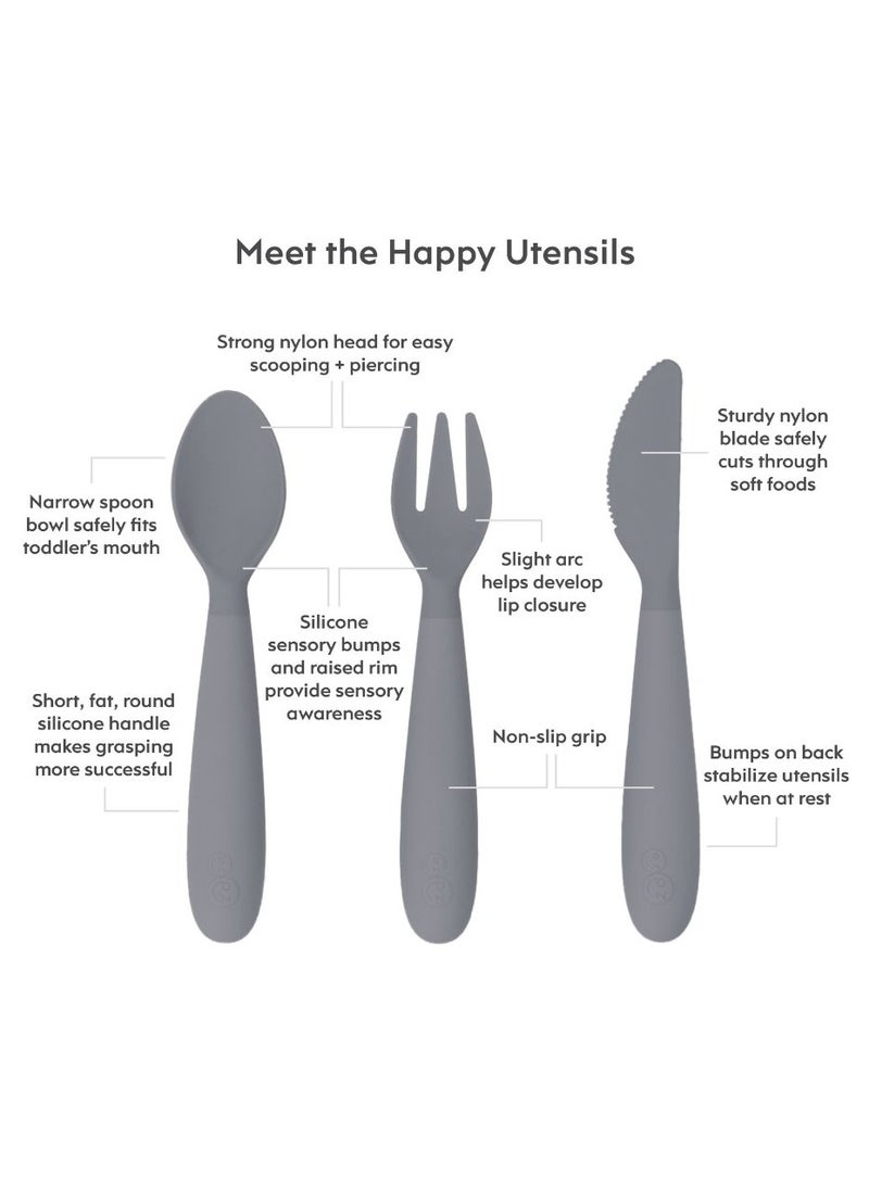ezpz Happy Utensils - 100% Bpa Free Fork, Spoon & Knife For Toddlers + Preschoolers + Self-Feeding- 24 Months+ - Grey - Image 3
