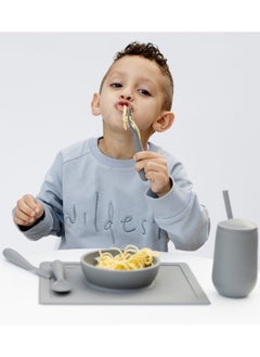 ezpz Happy Utensils - 100% Bpa Free Fork, Spoon & Knife For Toddlers + Preschoolers + Self-Feeding- 24 Months+ - Grey  - Image 4