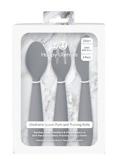 ezpz Happy Utensils - 100% Bpa Free Fork, Spoon & Knife For Toddlers + Preschoolers + Self-Feeding- 24 Months+ - Grey  - Image 5