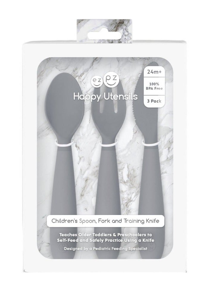 ezpz Happy Utensils - 100% Bpa Free Fork, Spoon & Knife For Toddlers + Preschoolers + Self-Feeding- 24 Months+ - Grey - Image 5