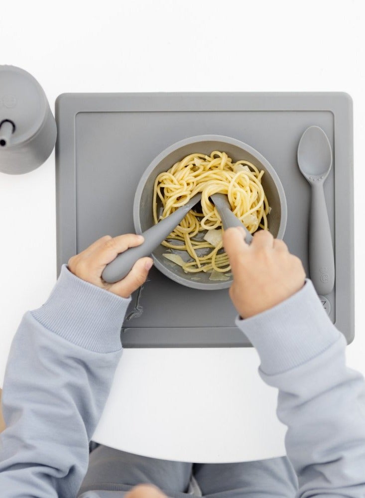 ezpz Happy Utensils - 100% Bpa Free Fork, Spoon & Knife For Toddlers + Preschoolers + Self-Feeding- 24 Months+ - Grey - Image 2