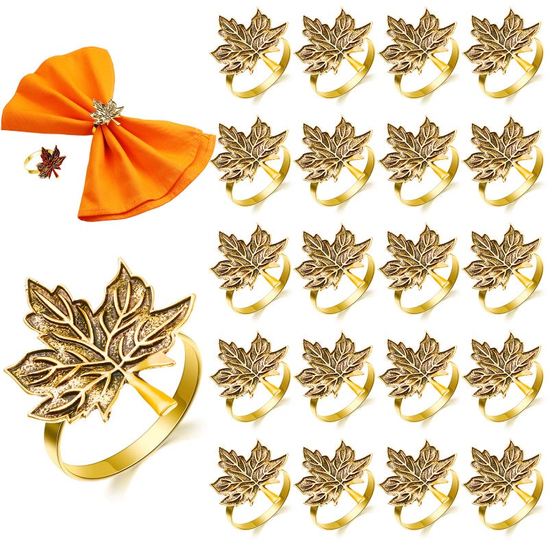 Mimorou Set of 20 Thanksgiving Fall Napkin Rings Round Napkin Holders Maple Leaf Napkins Gold Fall Table Decorations for Dining Table Wedding Birthday Party Family Gatherings - Image 2