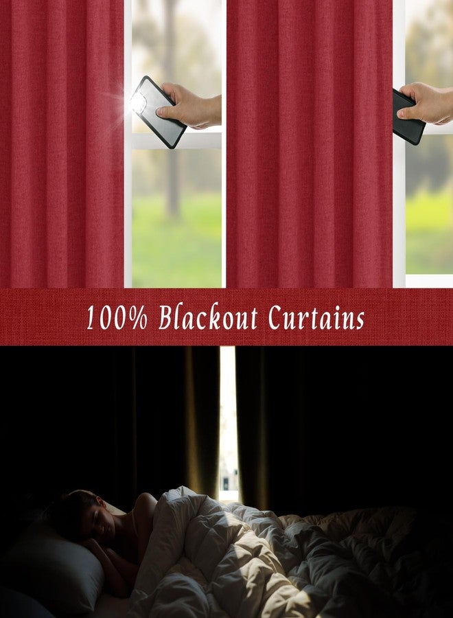 LAMIT 100% Blackout Red Linen Curtains, 63 Inches Linen Textured Thermal Bedroom Drapes Back Tab and Rod Pocket Neutral Panels with White Liner for Livingr Room, 2 Panels, 52 x 63 Inch - Image 3