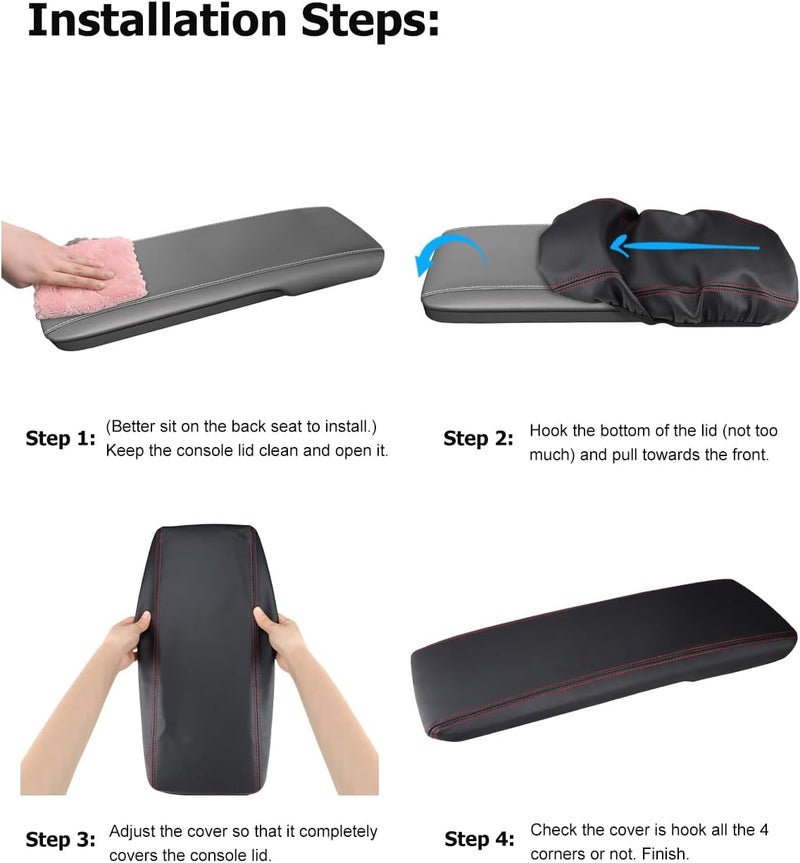 INTGET Car Center Console Armrest Cover for 2025 Toyota Camry Accessories Leather Camry XLE/SE/XLE/XSE Middle Arm Rest Box Lid Seat Protector Cushion Saver (Black Stitches, 2025+) - Image 4