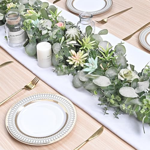Dolicer 2 Packs 6FT Artificial Eucalyptus Garland, Faux Greenery Garland Hanging Fake Silver Dollar Eucalyptus Leaves Vines for Wedding Backdrop Arch Table Wall Party Home Decor - Image 4