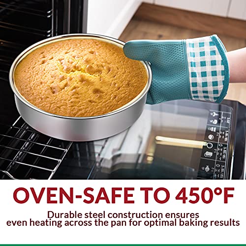 E-far 6 Inch Cake Pan Set of 3, E-Far Stainless Steel Round Layer Smash Cake Baking Pans with Parchment Rounds & Side Liner Roll, Non-Toxic & Healthy Metal Cakes Tin, Straight Side & Dishwasher Safe - Image 5