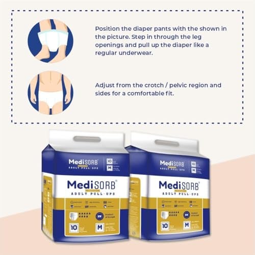 MediSORB Adult Diaper Pants | Medium (M) |Waist 71-110 cm (28-44 inches) |High Absorbency -15 Hrs |Rash-Free |Leakproof |Breathable |Odourless |Elastic Waist |Unisex- Men & Women | 10 Units, Pack of 1 - Image 5