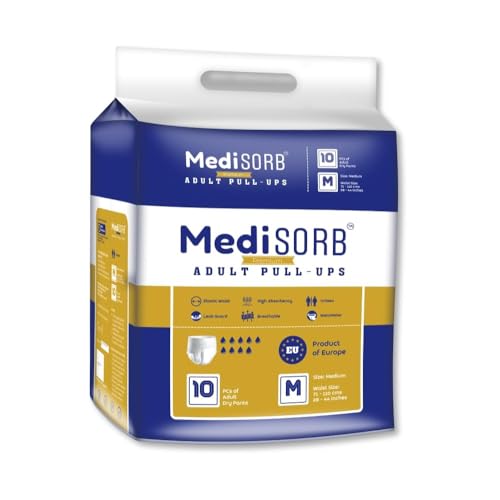 MediSORB Adult Diaper Pants | Medium (M) |Waist 71-110 cm (28-44 inches) |High Absorbency -15 Hrs |Rash-Free |Leakproof |Breathable |Odourless |Elastic Waist |Unisex- Men & Women | 10 Units, Pack of 1 - Image 1