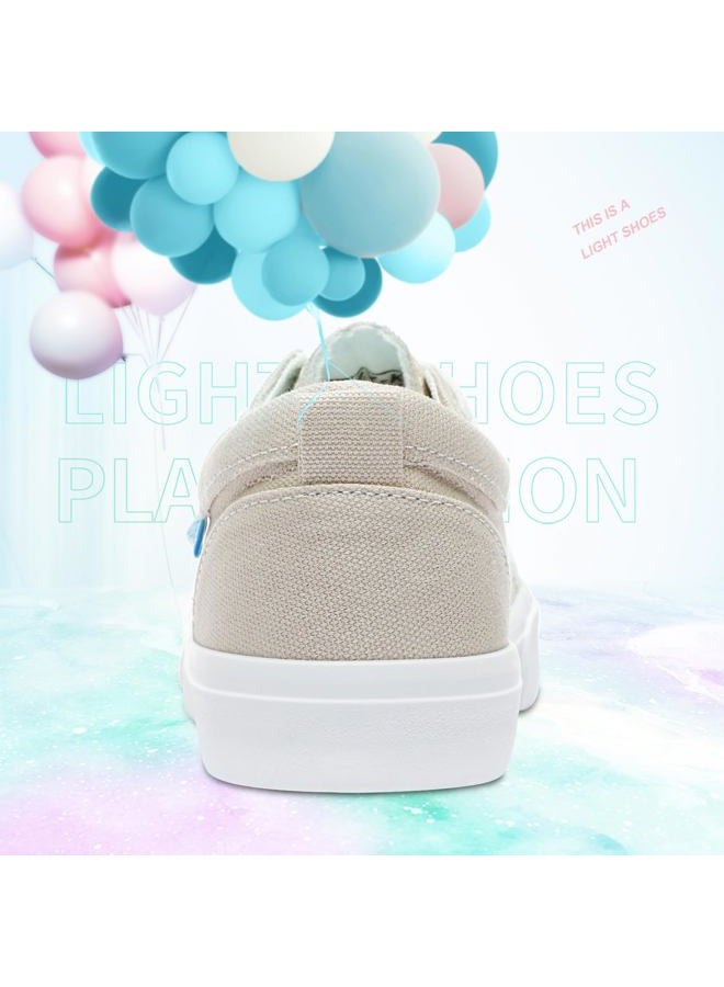 Obtaom Women's Play Fashion Sneakers Cute Lace up Canvas Shoes Low Top Washed Canvas Flat for Lady, Beige, 11 - Image 5