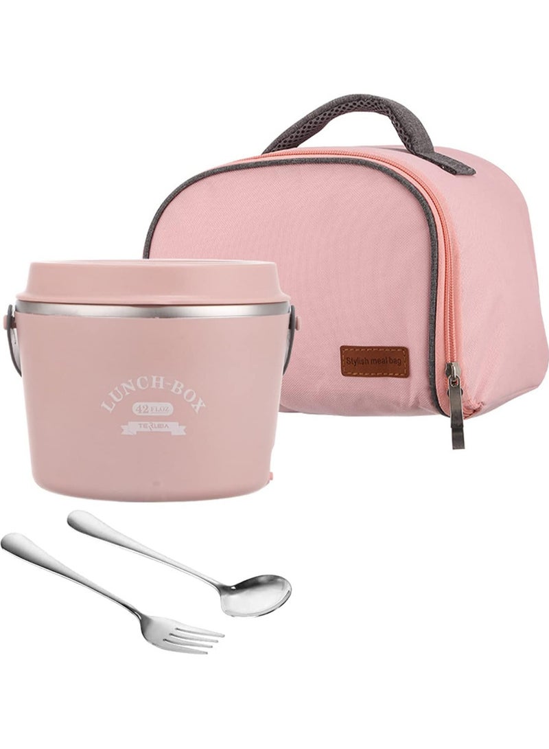 TOMSHOO Electric Lunch Box with Fork Spoon and Carry Bag，1.2L Electric Stainless Steel Lunch Box Lunch Container，Leakproof Lunch Heating Bento Box for Kids Adults Home, Office, School, Travel (Pink) - Image 1