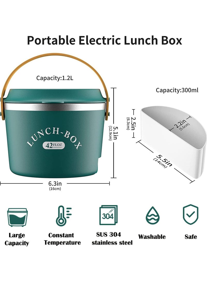 TOMSHOO Electric Lunch Box with Fork Spoon and Carry Bag，1.2L Electric Stainless Steel Lunch Box Lunch Container，Leakproof Lunch Heating Bento Box for Kids Adults Home, Office, School, Travel (Pink) - Image 2
