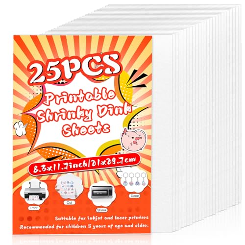 OFNMY 25PCS Printable Shrinky Dink Sheets,White Printable Shrink Paper,Shrinky Dink Kits for Kids with 25 Shrink Plastic Sheets for Inkjet Printer Kids DIY Crafts Mothers Day Gifts,8.3x11.7in/21x29.7cm - Image 1