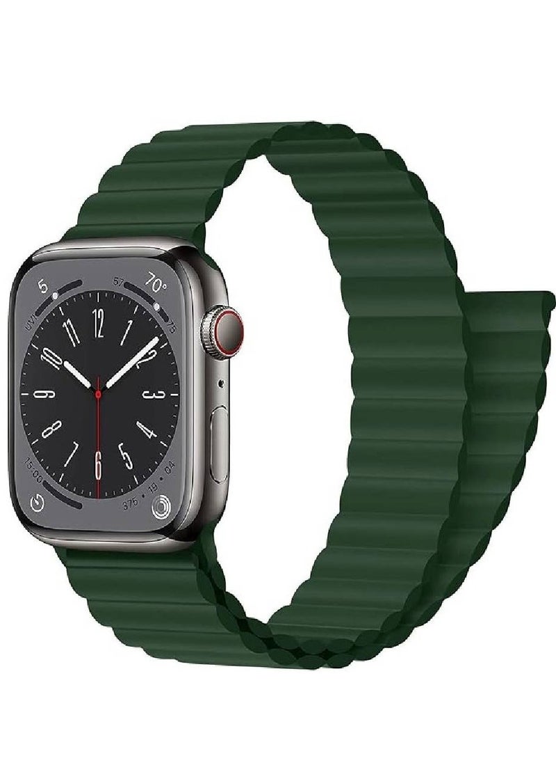 Magnetic Strap for Apple Watch Bands 44mm 45mm 42mm 49mm iWatch Bands Women/Men/Kids,Silicone Sport Loop Straps Bracelet for Apple Watch Series 9 8 7 6 5 4 3 SE SE2 Ultra 2 Wristband (Green)  - Image 1
