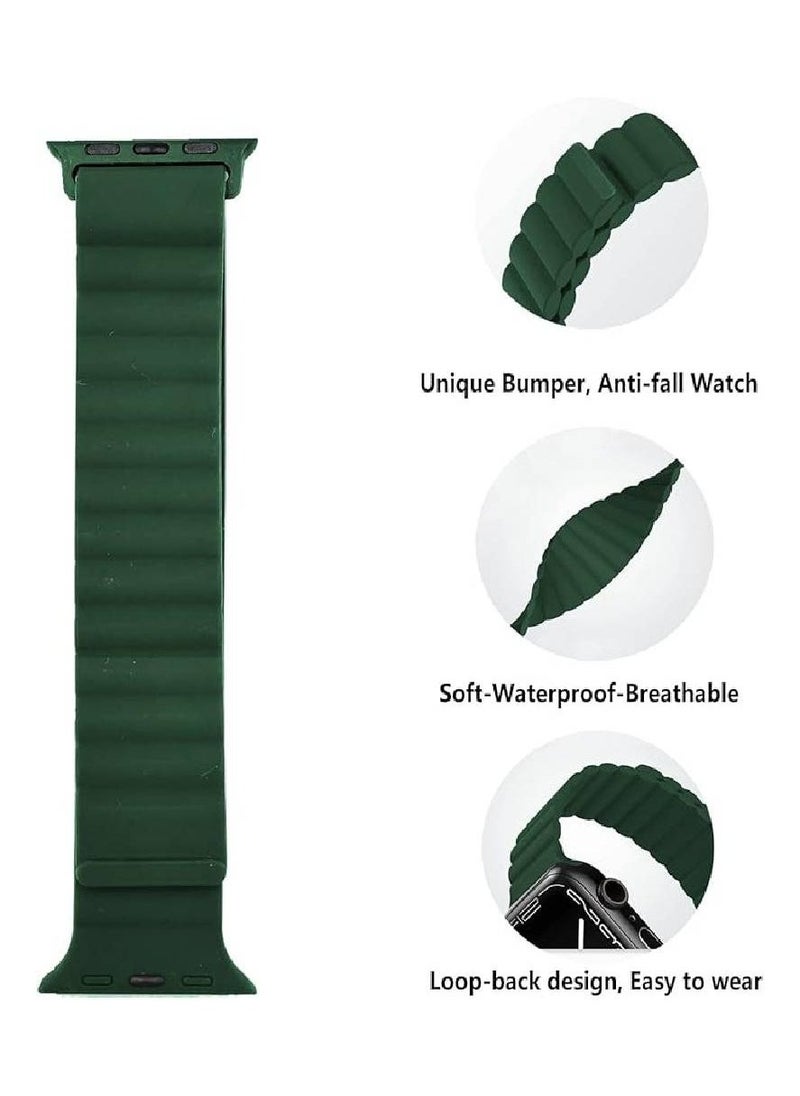 Magnetic Strap for Apple Watch Bands 44mm 45mm 42mm 49mm iWatch Bands Women/Men/Kids,Silicone Sport Loop Straps Bracelet for Apple Watch Series 9 8 7 6 5 4 3 SE SE2 Ultra 2 Wristband (Green)  - Image 2