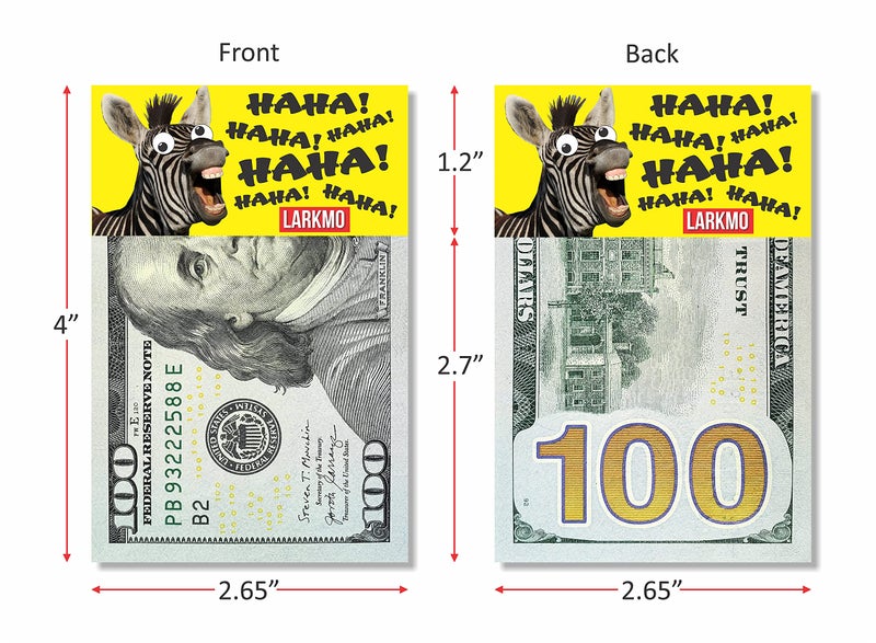 Larkmo The Pranking Zebra Funny $100 Gag, Realistic One Hundred Dollar Bill Joke Office Prank for Men, Women & Children, Great Practical Joke, Kit of 50 Pieces - Image 5