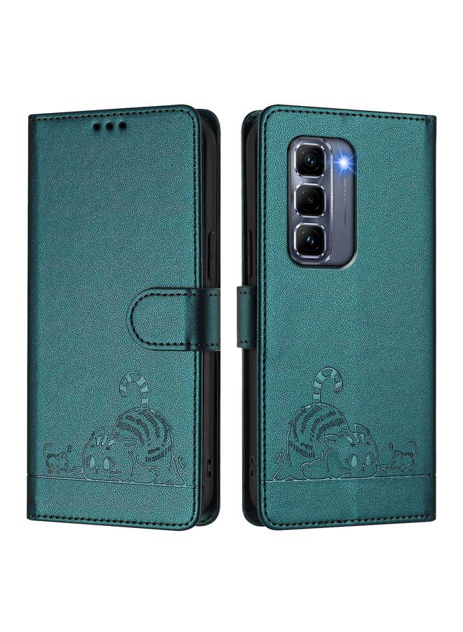 Zaboon Case For Infinix Hot 50 Pro+ 4G Cat Rat Embossed Pattern RFID Leather Phone Case with Lanyard - Image 2