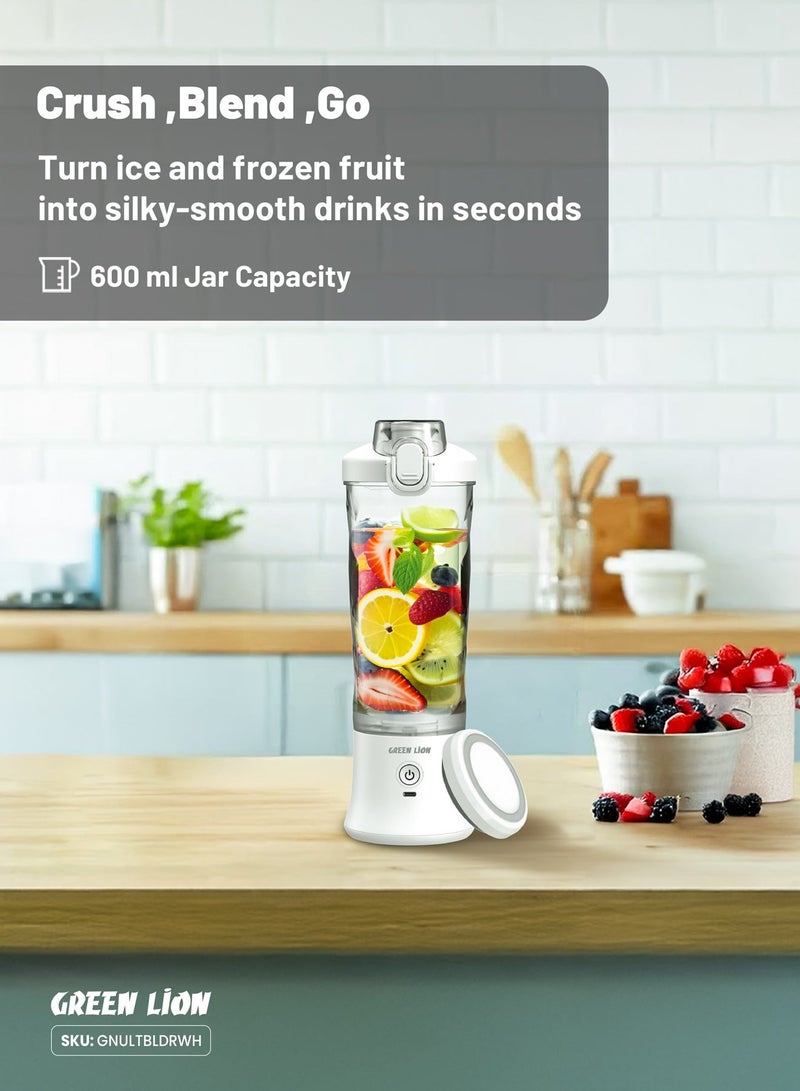 GREEN LION Ultimate Blender 600ml Capacity / Juice Straight from the Source / Two Blend Modes / Considerable Times Blending / 6 Powerful Blades / Strong Power / Direct Drink / IP67 Waterproof / Handy Loop - White - Image 2