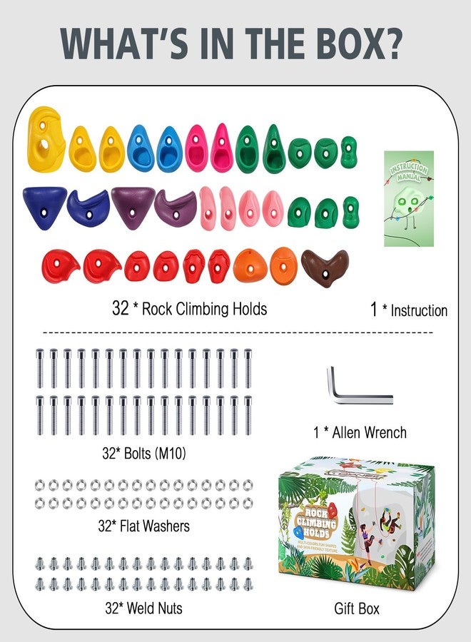 TOPNEW 32 Rock Climbing Holds Multi Size for Kids, Adult Rock Wall Holds Climbing Rock Wall Grips for Indoor and Outdoor Playground Play Set - Includes 2 Inch Mounting Hardware - Image 2
