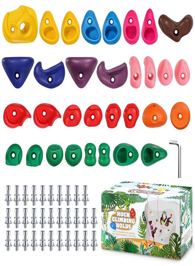 TOPNEW 32 Rock Climbing Holds Multi Size for Kids, Adult Rock Wall Holds Climbing Rock Wall Grips for Indoor and Outdoor Playground Play Set - Includes 2 Inch Mounting Hardware - Image 1