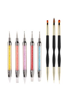 FULINJOY 5PCS DualEnded Nail Art Sculpture Pen Dotting Tools with 3PCS Nail Painting Brushes Silicone Nail Polish Brushes Stainless Steel Carving Drawing Tool Acrylic Rhinestone Handle 