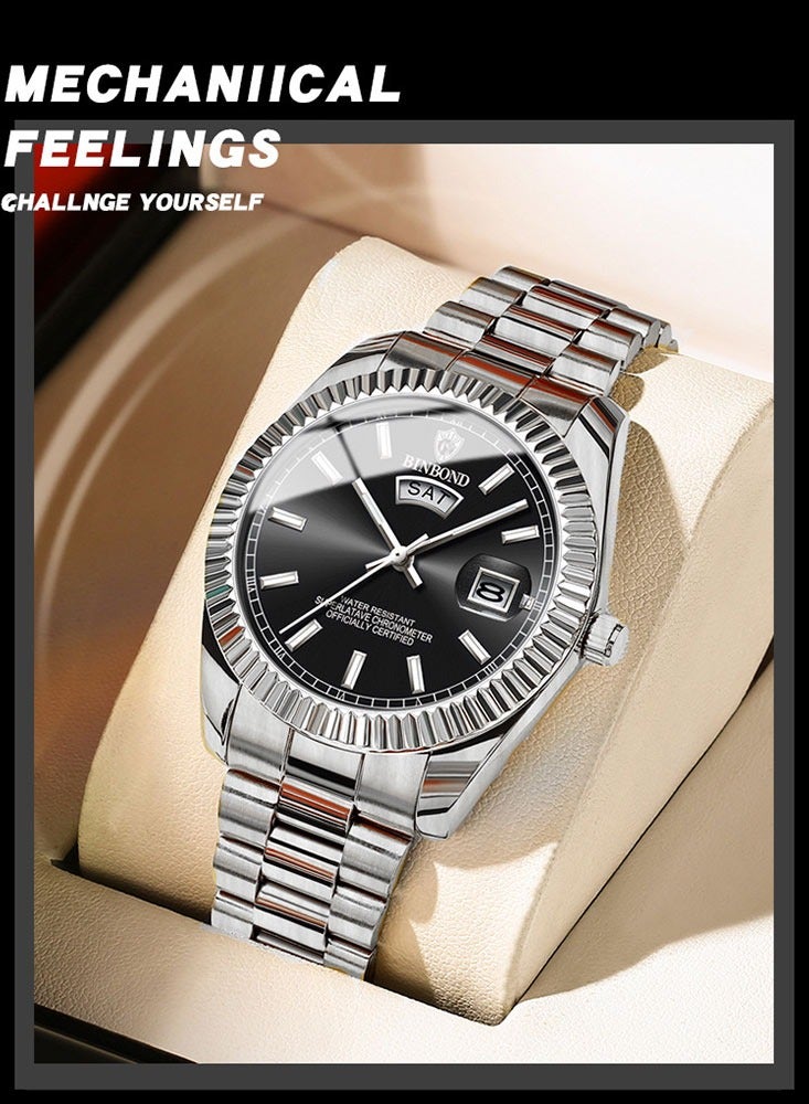 BINBOND Watch For Men Quartz Watch Waterproof Date Week Male Clock Stainless Steel Business Wristwatch Male - Image 2