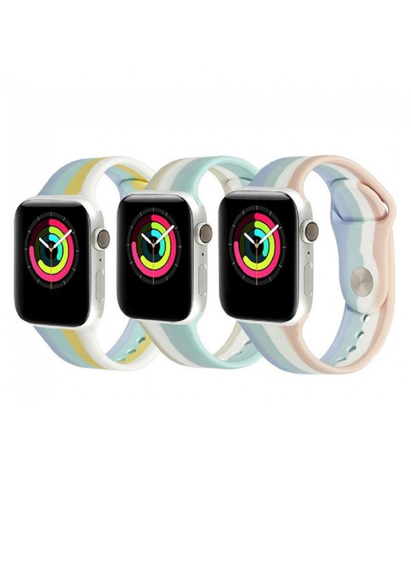 Apple Watch 42mm 44mm 45mm Silicone Replacement Band 3-Pack Rainbow Collection 4