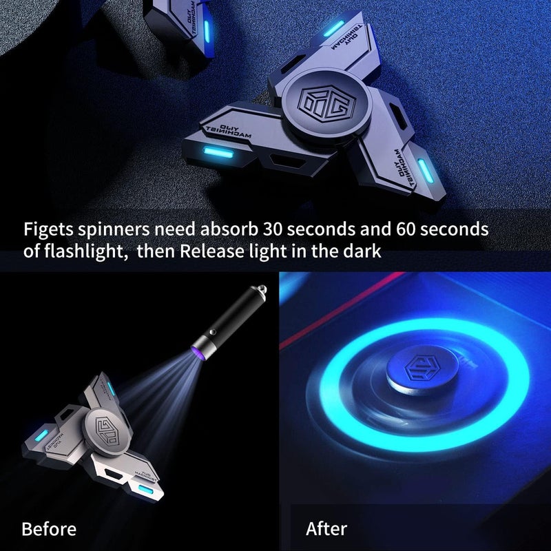 INNÃ”PLUS Fidget Spinners, Fidget Spinner Gifts for Adults, Stress Anxiety ADHD Relief Figets Toy, Metal Finger Hand Spinner Toy with Luminous Light, Spinner Absorb Solar Light Then Release in Dark - Image 2