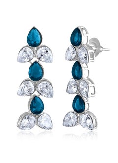 PEORA Peora Silver Plated Blue Synthetic Stone & Cubic Zirconia Studded Necklace Drop Earrings Set Stylish Fashion Jewellery for Women & Girls  - Image 5