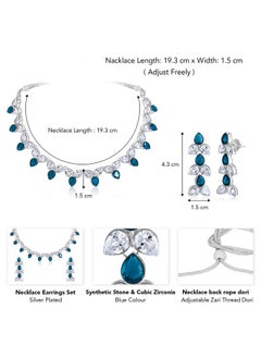 PEORA Peora Silver Plated Blue Synthetic Stone & Cubic Zirconia Studded Necklace Drop Earrings Set Stylish Fashion Jewellery for Women & Girls  - Image 4