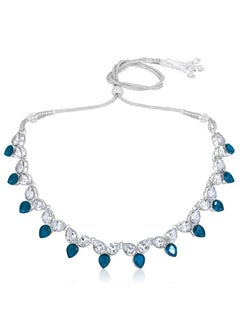 PEORA Peora Silver Plated Blue Synthetic Stone & Cubic Zirconia Studded Necklace Drop Earrings Set Stylish Fashion Jewellery for Women & Girls  - Image 3