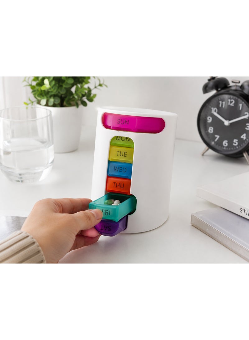 7-Day Weekly Pill Organizer Tower - Stackable Daily Medication and Vitamin Reminder Case - BPA-Free Medicine Dispenser - Multicolor - Image 3