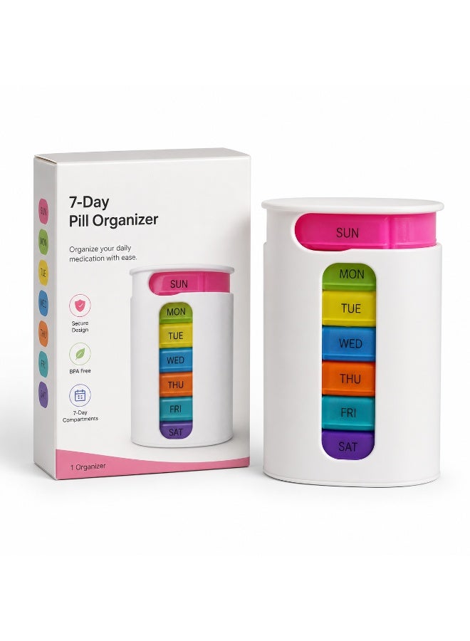 7-Day Weekly Pill Organizer Tower - Stackable Daily Medication and Vitamin Reminder Case - BPA-Free Medicine Dispenser - Multicolor - Image 5