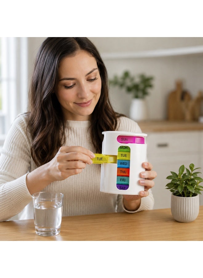 7-Day Weekly Pill Organizer Tower - Stackable Daily Medication and Vitamin Reminder Case - BPA-Free Medicine Dispenser - Multicolor - Image 2