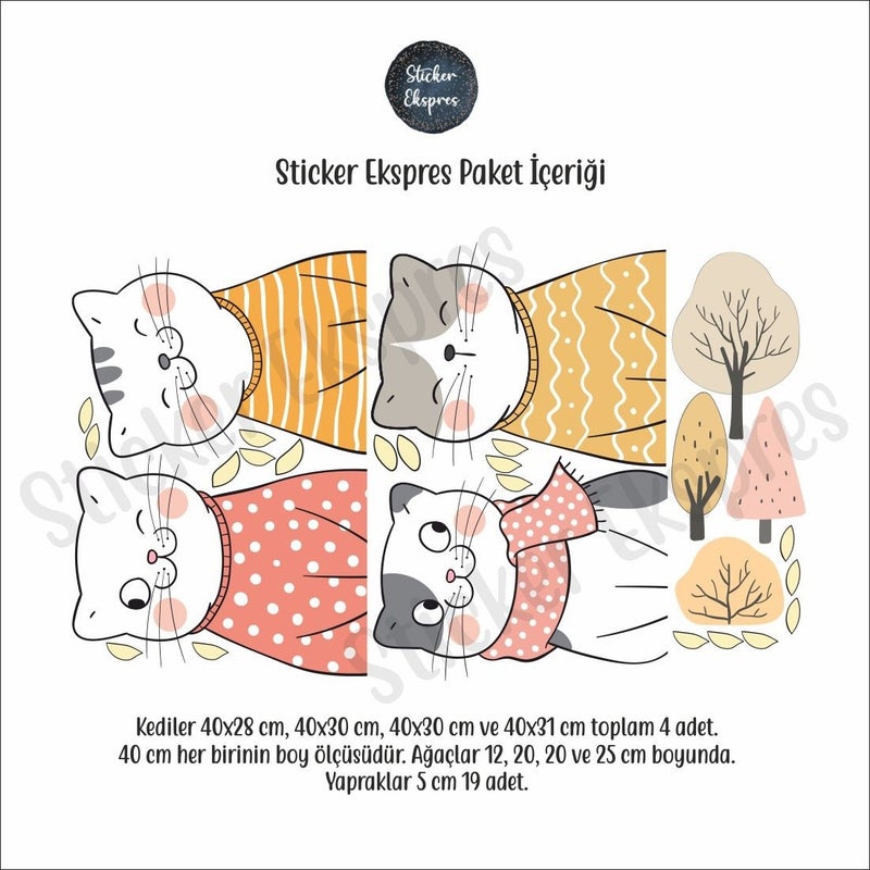 Sticker Ekspres Sticker Express Cute Cats Cat Kids Room Wall Sticker Set  - Image 2