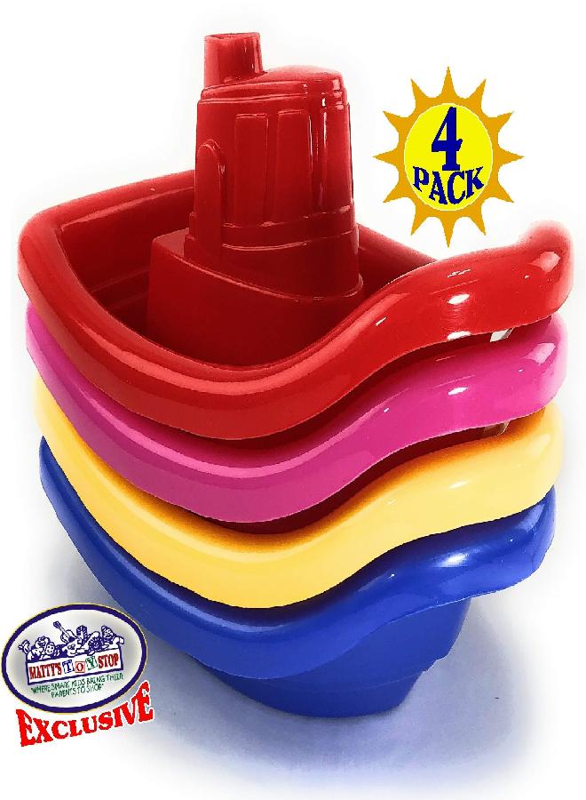 Matty's Toy Stop Plastic Nesting/Stacking Tug Boats (11") Red, Blue, Pink & Yellow Gift Set Bundle, Perfect for Bath, Pool, Beach Etc. - 4 Pack - Image 4