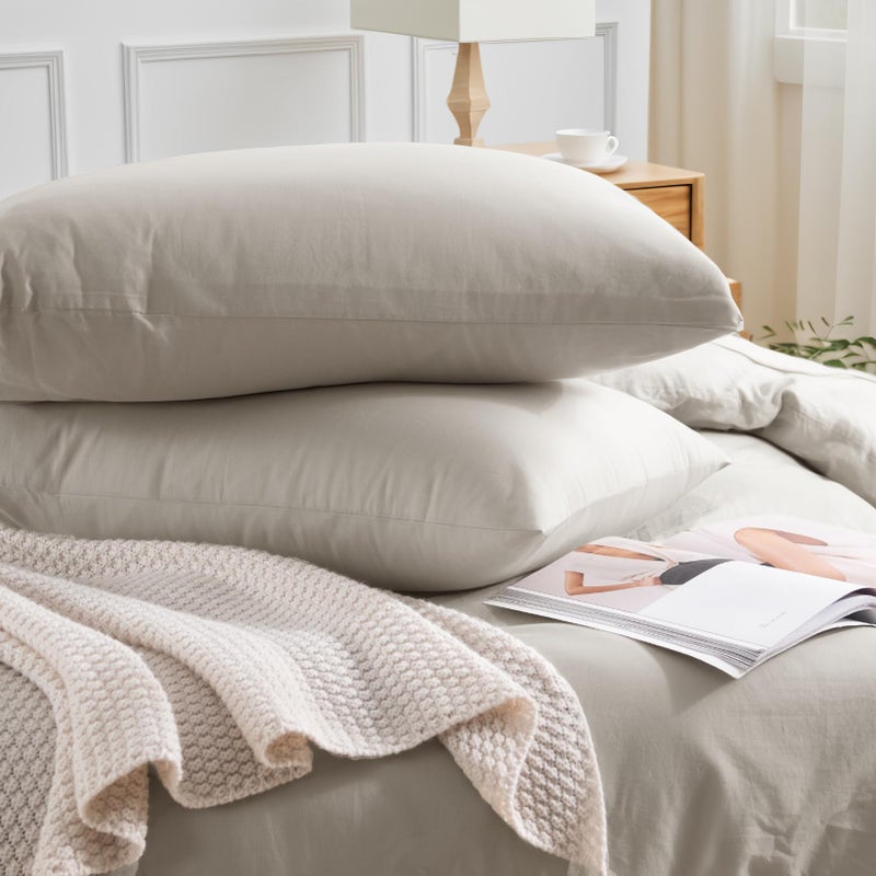 NEXHOME PRO Duvet Cover King Size, 100% Washed Cotton Orgnic Linen Like Textured Breathable Durable Comfy, Cream Grey - Image 5