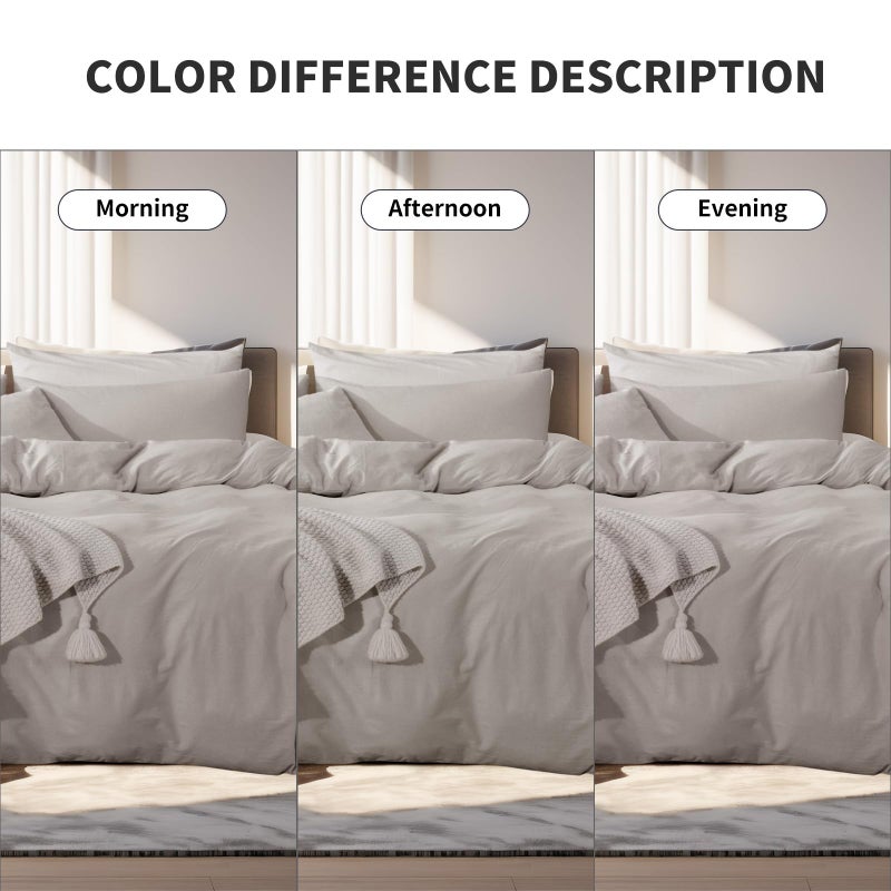 NEXHOME PRO Duvet Cover King Size, 100% Washed Cotton Orgnic Linen Like Textured Breathable Durable Comfy, Cream Grey - Image 3