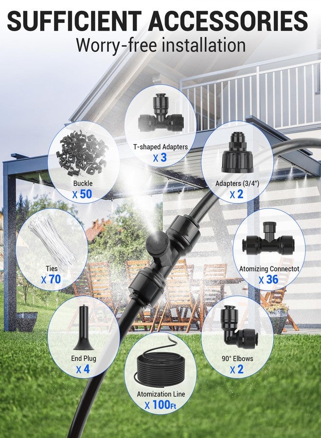 Aothotop 100FT Misters for Outside Patio Misters for Cooling (36 Mist Nozzles) Outdoor Water Patio Hose Greenhouse Mister System Outside Mist Backyard Trampoline for Waterpark Watering Misters for Cooling - Image 3