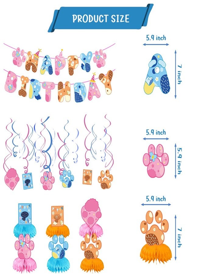 NF orange Blue and Pink Dog Birthday Party Supplies, Cute Dog Party Decorations -Banner -6 swirl-6 Honeycomb Centerpieces - Image 2