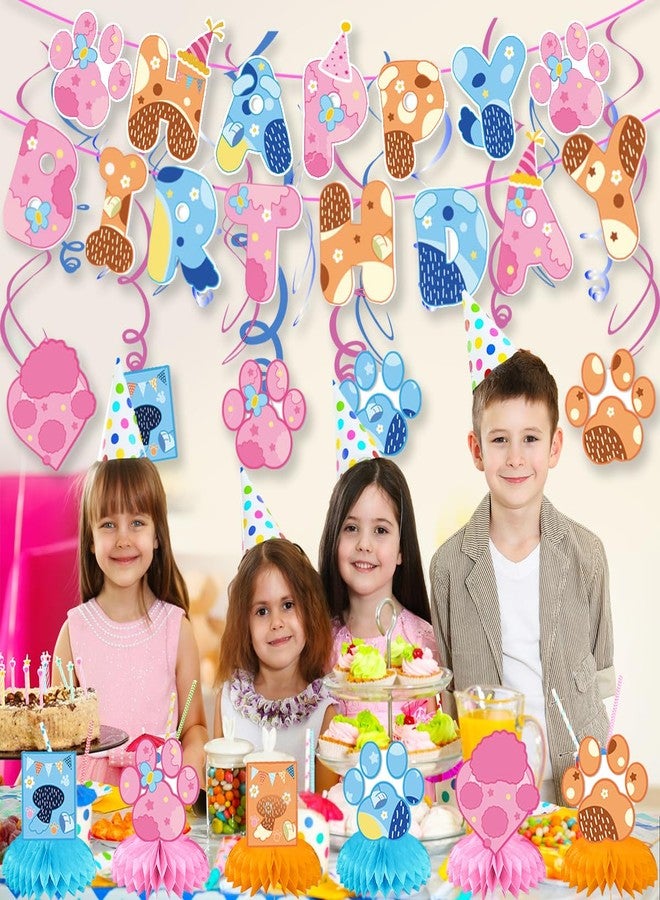 NF orange Blue and Pink Dog Birthday Party Supplies, Cute Dog Party Decorations -Banner -6 swirl-6 Honeycomb Centerpieces - Image 4