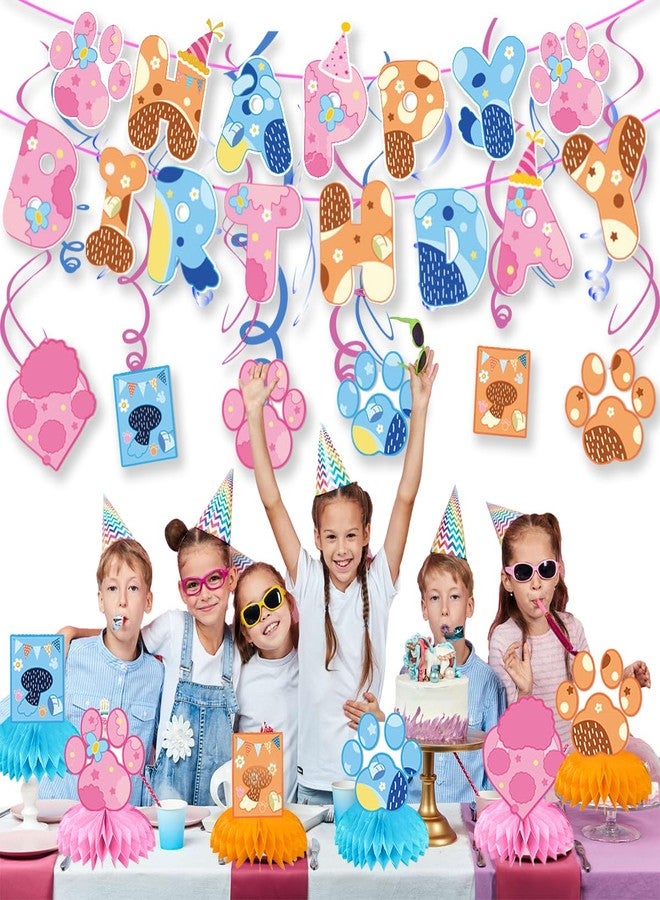 NF orange Blue and Pink Dog Birthday Party Supplies, Cute Dog Party Decorations -Banner -6 swirl-6 Honeycomb Centerpieces - Image 5
