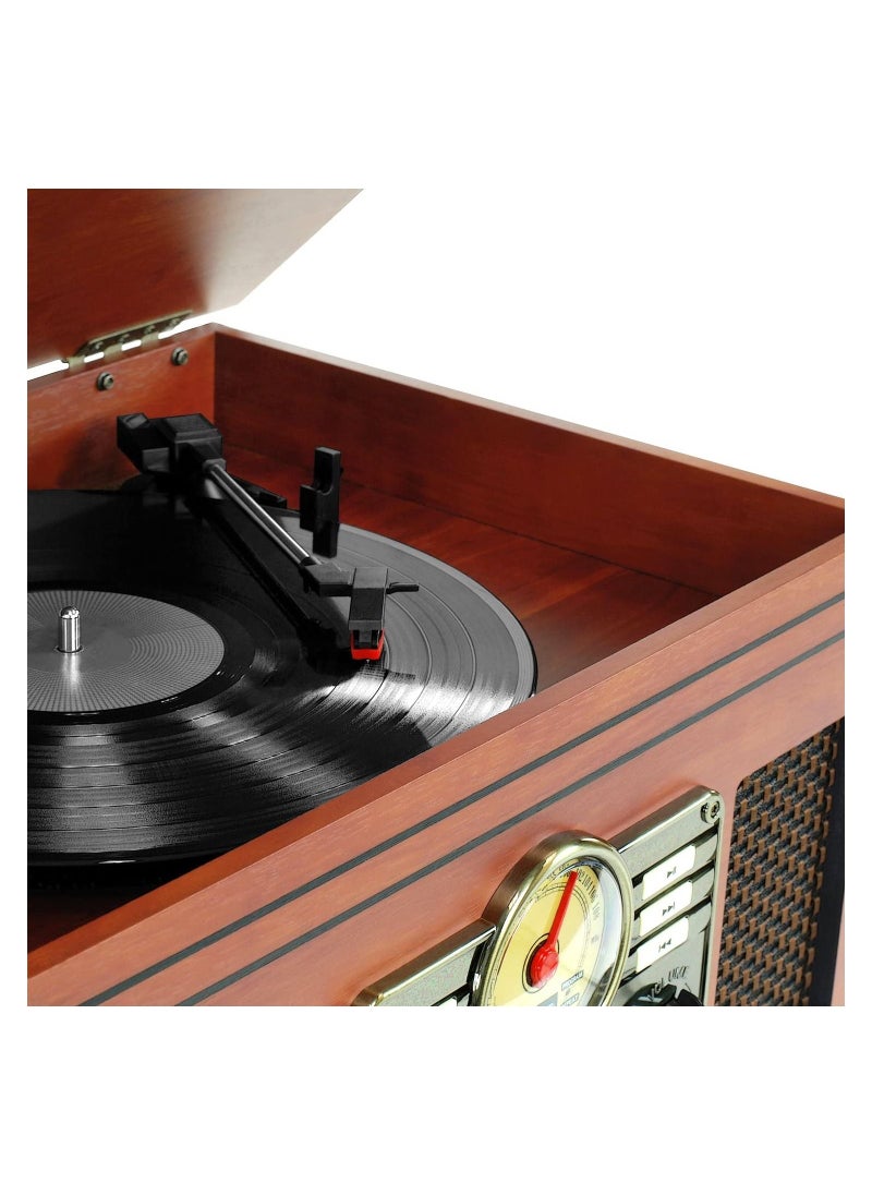VICTROLA Victrola 6 in 1 Nostalgic Bluetooth Record Player and Multimedia Music Center with Built in Speakers 3 Speed Turntable CD and Cassette Player and FM Radio in Mahogany Design  - Image 2