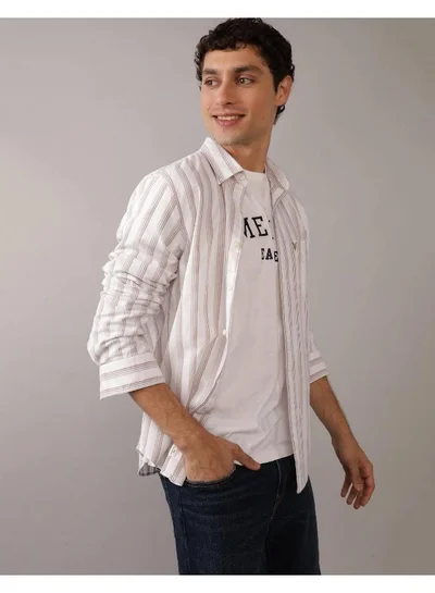 American Eagle Embroidered Logo Stripe Slim Fit Oxford Shirt