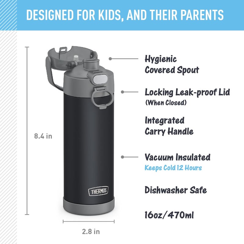 THERMOS FUNTAINER 16 Ounce Stainless Steel Vacuum Insulated Bottle with Wide Spout Lid, Matte Charcoal - Image 3